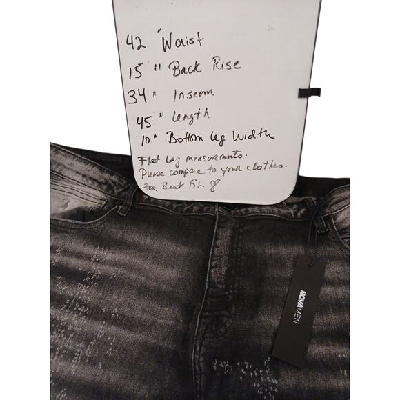 Nova Mens Black Jeans Sz 42 Switch Up The Flow Stacked Slim Fade Detail Distress - Picture 13 of 16